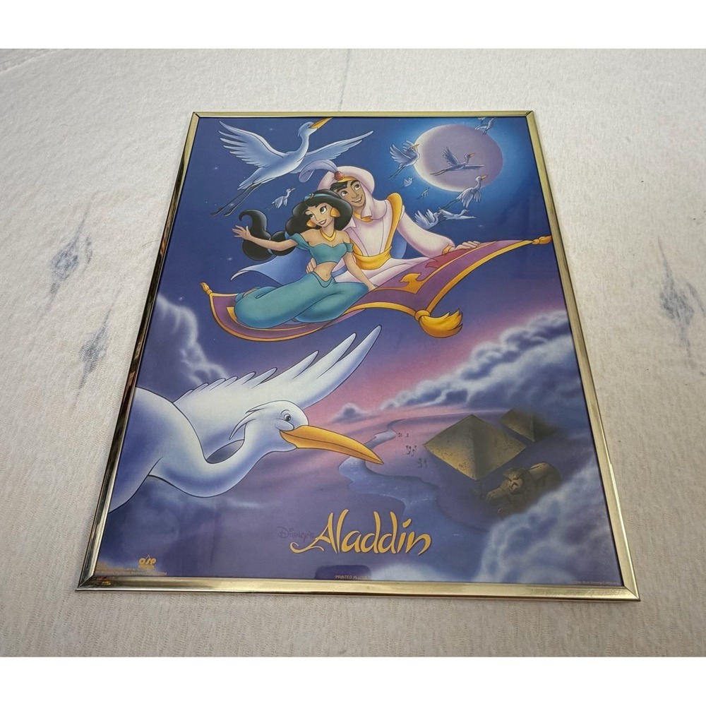 Vintage Disney Aladdin Framed Poster Print Jasmine Magic Carpet 90s USA